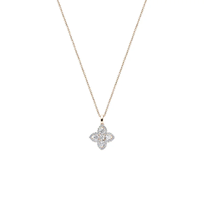 Simple chain necklaces for minimalist style -18 Karat Yellow Gold Diamond Flower pendant