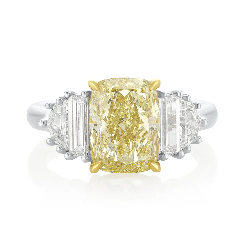 Gold engagement rings for luxurious proposals -3.00 Carat Fancy Light Yellow Cushion Diamond Ring GIA Certified set in Platinum and 18K Gold