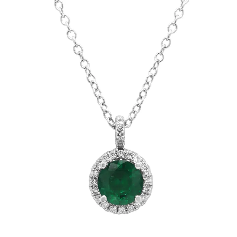 Trendy choker necklaces for modern fashion -Emerald and Diamond Halo Pendant Necklace