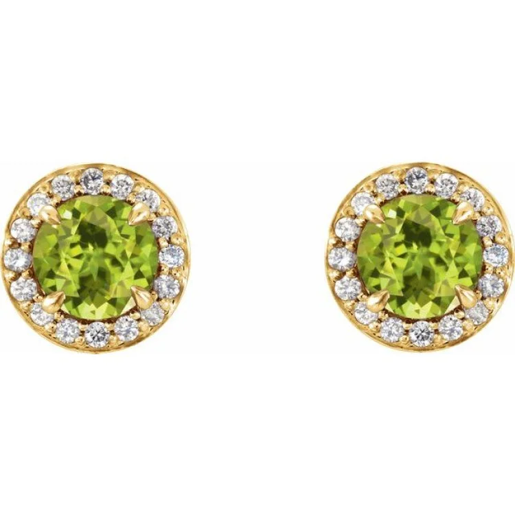 Minimalist earrings for modern fashion -14K Yellow 4 mm Natural Peridot & 1/10 CTW Natural Diamond Earrings