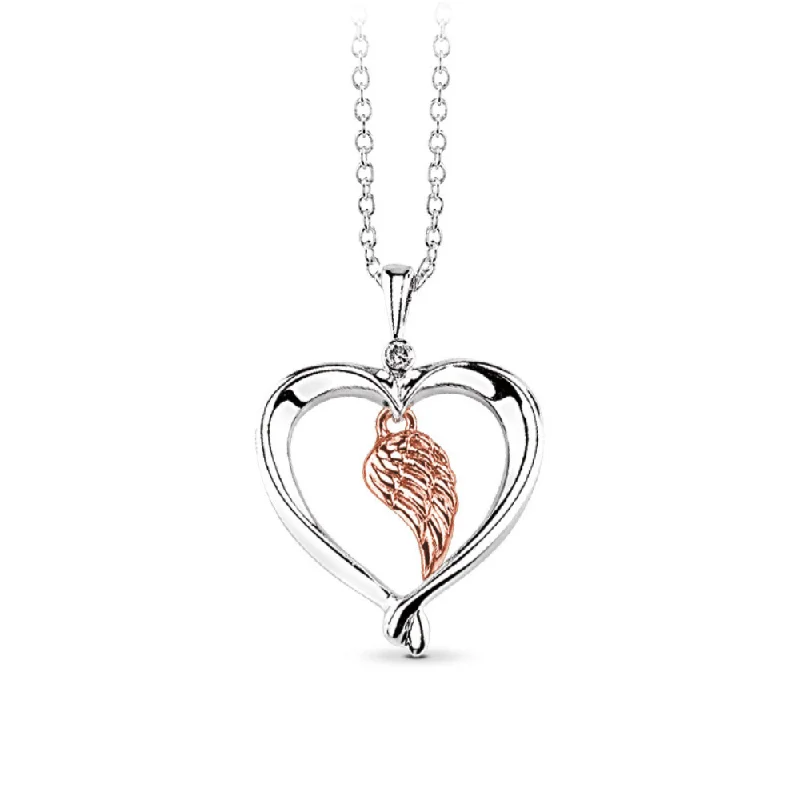 Trendy gold and gemstone necklaces for modern outfits -Wing Heart Necklace in Sterling Silver and Rose Gold