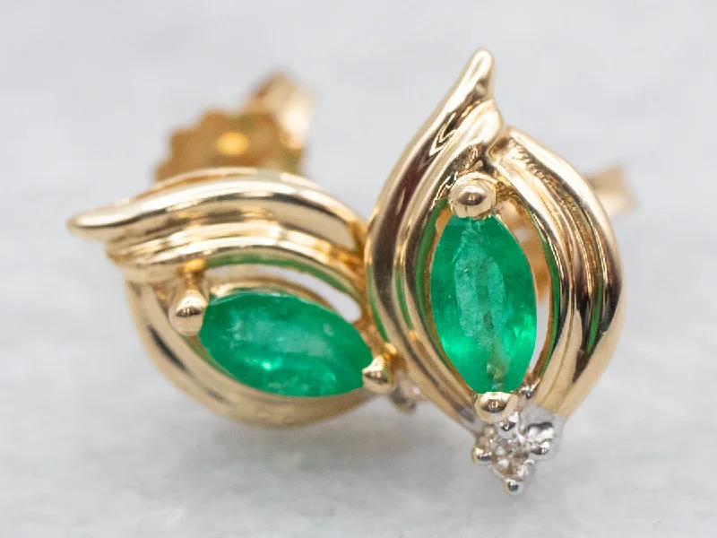 Simple gemstone stud earrings for everyday elegance -Gold Emerald and Diamond Stud Earrings