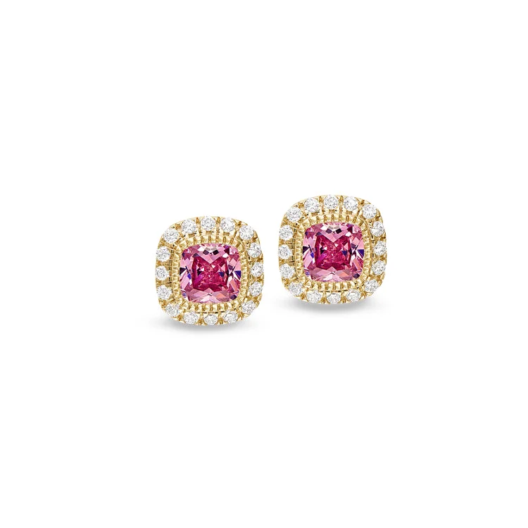 Unique hoop earrings with mixed materials -Gold Finish Sterling Silver Micropave Simulated Pink Sapphire Earrings with Simulated Diamonds