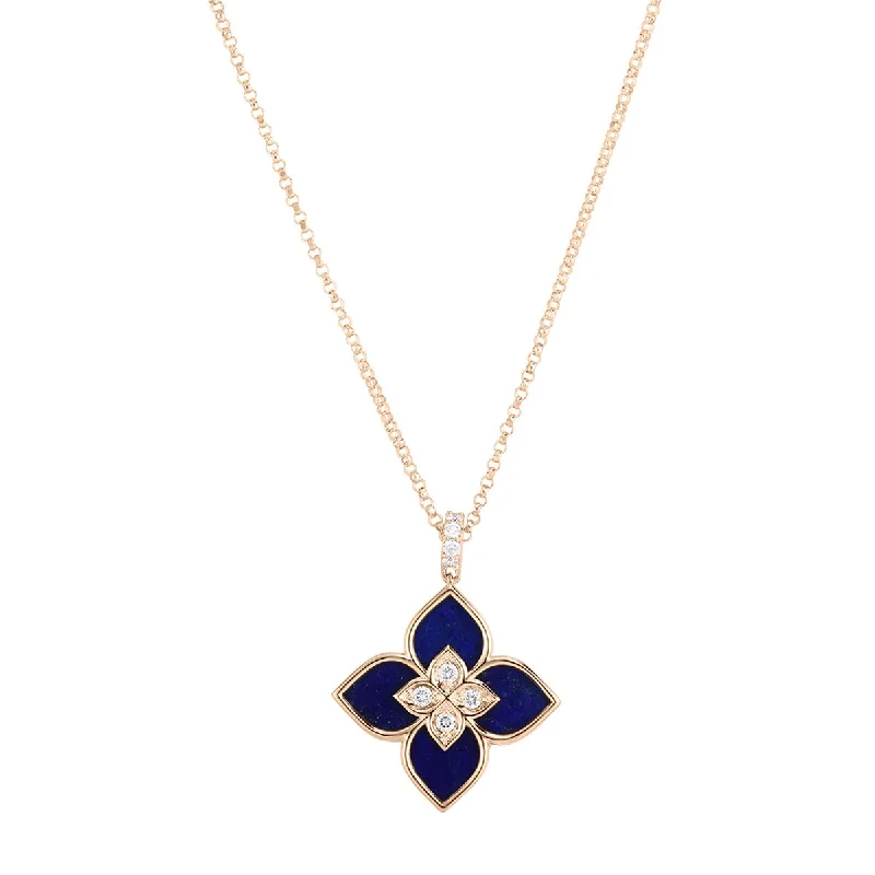 Designer necklaces with diamond accents -Lapis and Diamond Venetian Princess Flower Necklace