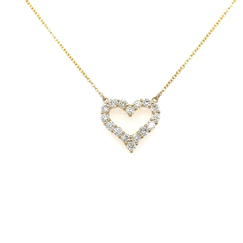 Unique statement necklaces with colorful gems -14K Yellow Gold Open Heart Diamond Pendant Necklace - 0.81ct, G, SI1