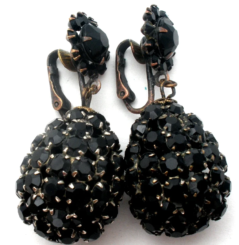 Stylish ear jackets for modern fashion -Vintage Black Rhinestone Dangle Earrings