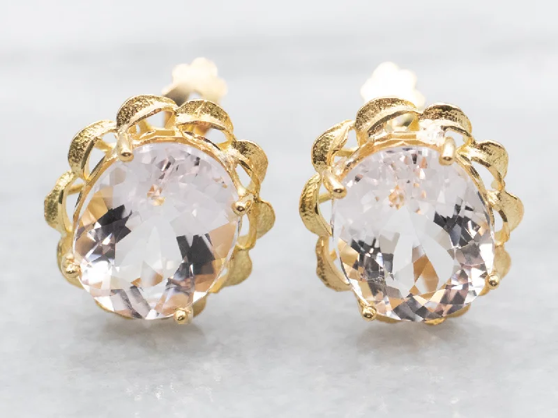 Rose gold hoop earrings for chic looks -Oval Cut Morganite Stud Earrings