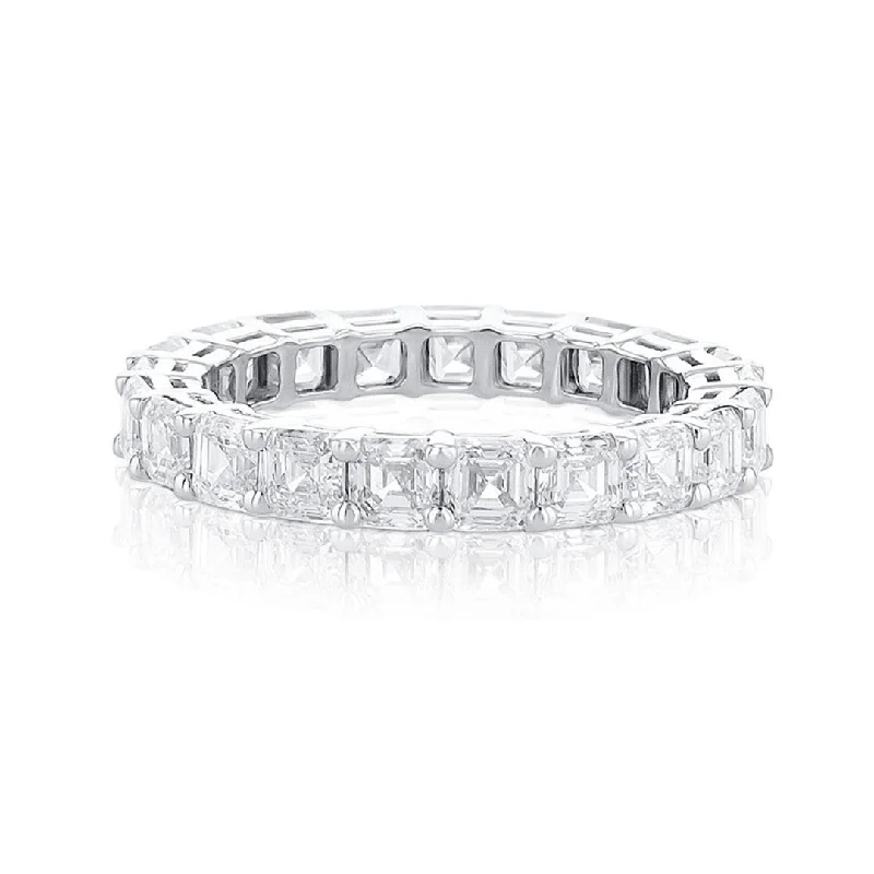 Classic platinum rings for luxury fashion -4.20 Cttw Asscher Cut Diamond 14K White Gold Eternity Band