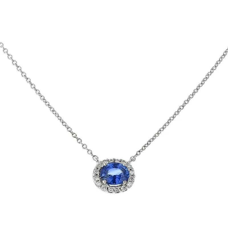 Custom crystal necklaces for unique gifts -Oval Sapphire and Diamond Halo Pendant Necklace