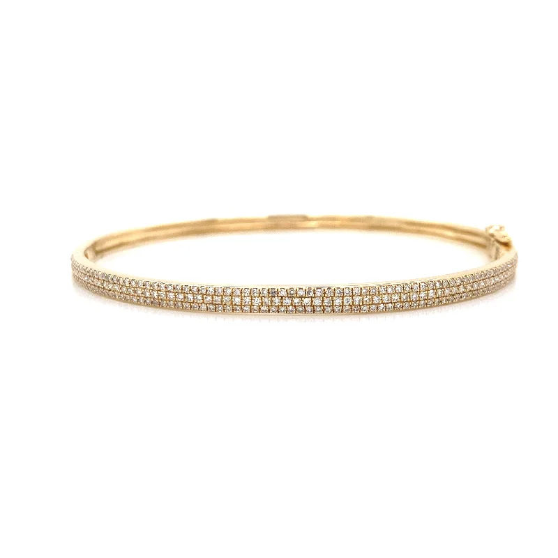 Cool leather bracelets-14K Yellow Gold Diamond Triple Row Bangle