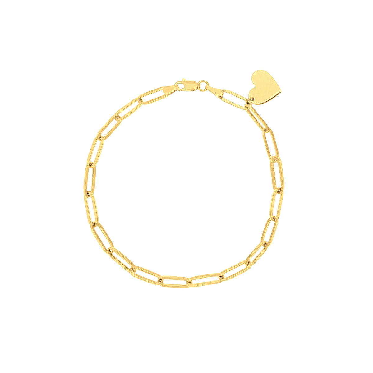 Custom bead bracelets-14K Yellow Gold Dangle Heart Paper Clip Bracelet