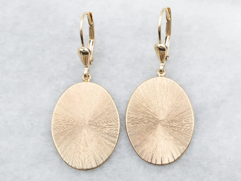 Elegant crystal drop earrings for evening looks -Yellow Gold Oval Textured Cufflink Conversion Drop Earrings