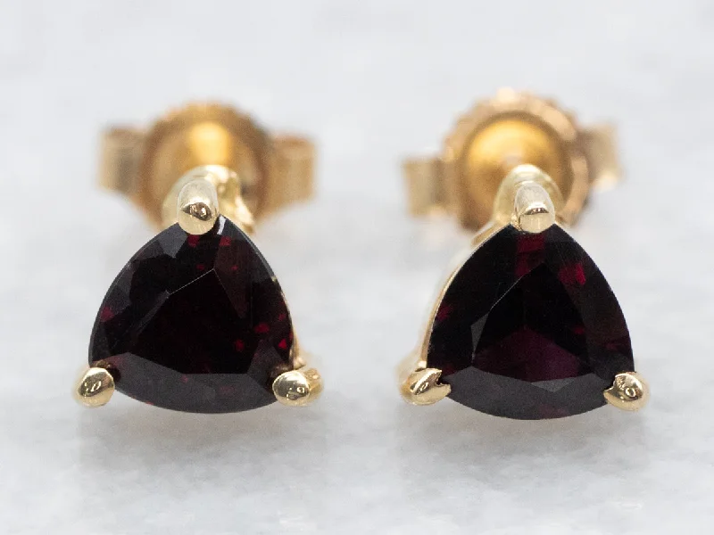 Handmade stud earrings for unique fashion -Trillion-Cut Garnet Stud Earrings