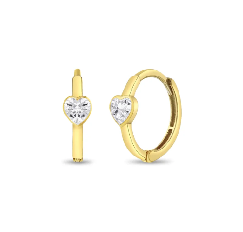 Trendy statement earrings with oversized designs -14k Gold & "Diamond" Heart Hoop Earrings