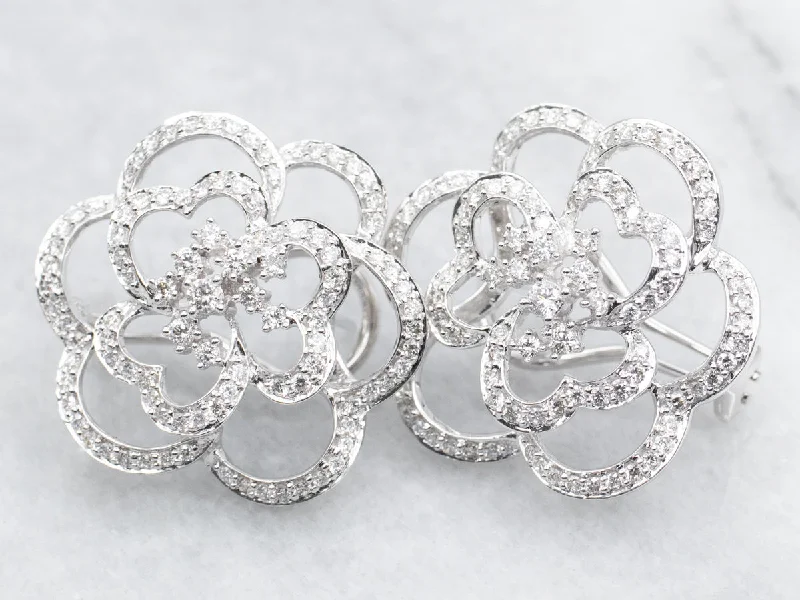 Silver drop earrings with elegant designs -Diamond Encrusted Floral Stud Earrings