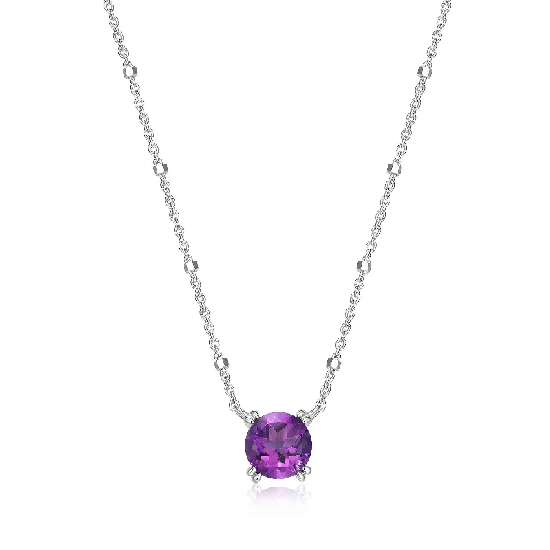 Vintage gemstone drop necklaces for retro looks -Round Amethyst Necklace, Sterling Silver