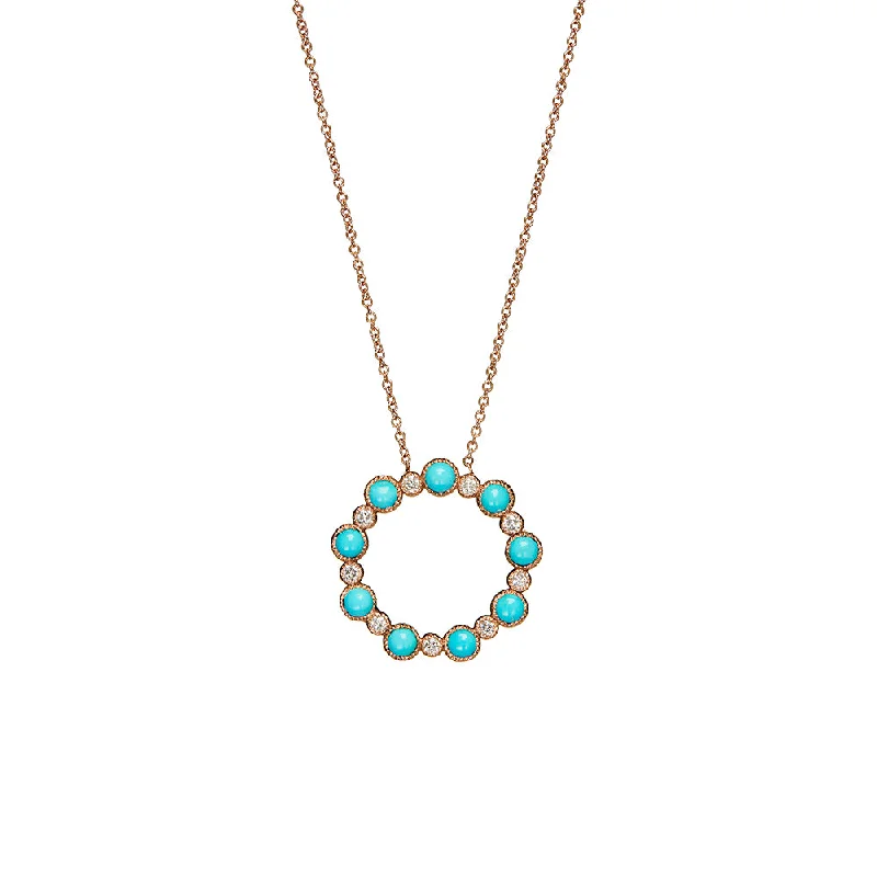 Unique statement necklaces with colorful gems -14 Karat Rose Gold Turquoise Diamond Necklace