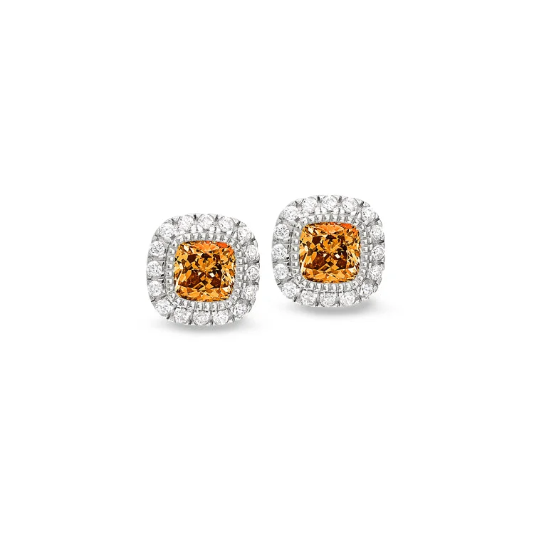 Silver drop earrings with delicate chains -Platinum Finish Sterling Silver Micropave Simulated Citrine Earrings with Simulated Diamonds