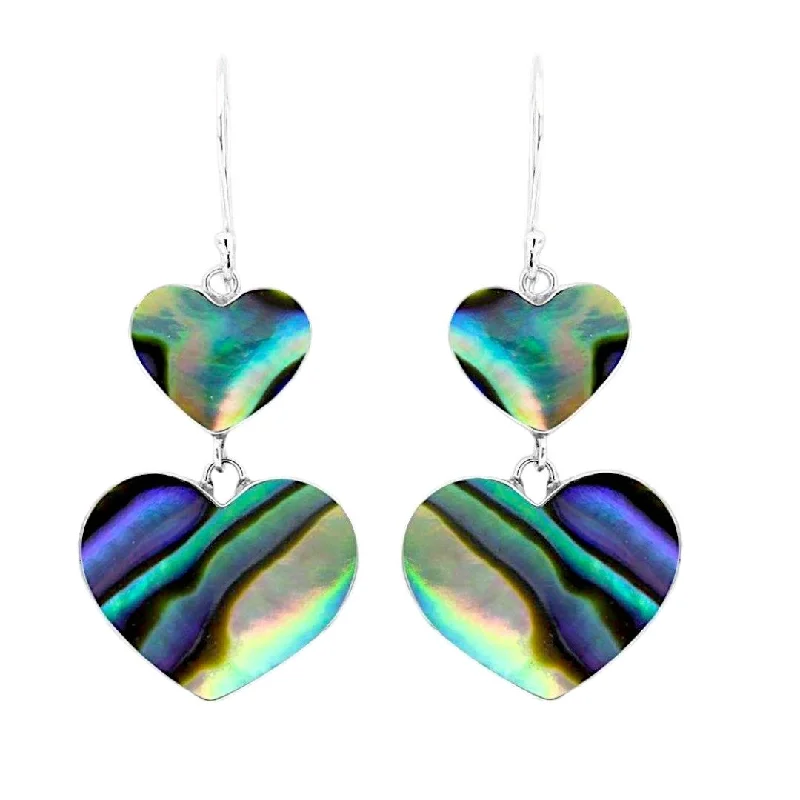 Trendy earrings with mixed metal designs -Love Hearts Abalone Earrings