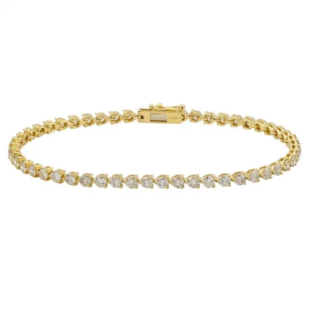 Classic bangle bracelets-14k Yellow Gold Diamond 3-prongs Tennis Bracelet