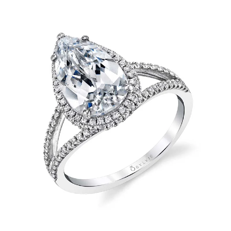 Chunky silver rings for bold fashion -Sylvie Vintage Pear Shaped Engagement Ring With Split Shank SY289-PS