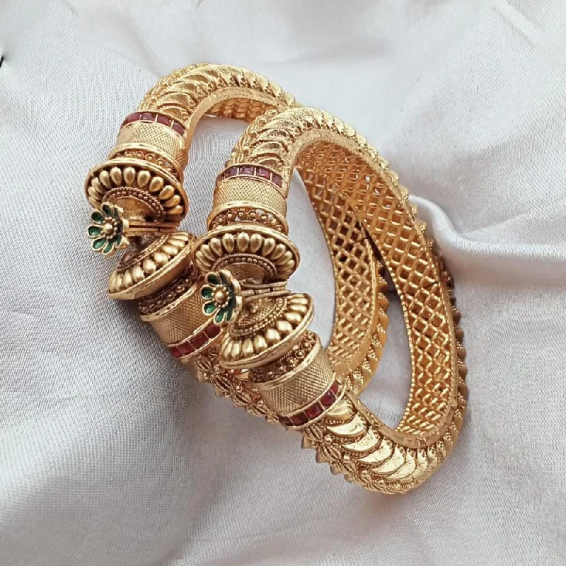 Boho-style bangles with charms and feathers -Kavita Art Gold Plated Austrian Stone And Meenakari Openable Bangles Set