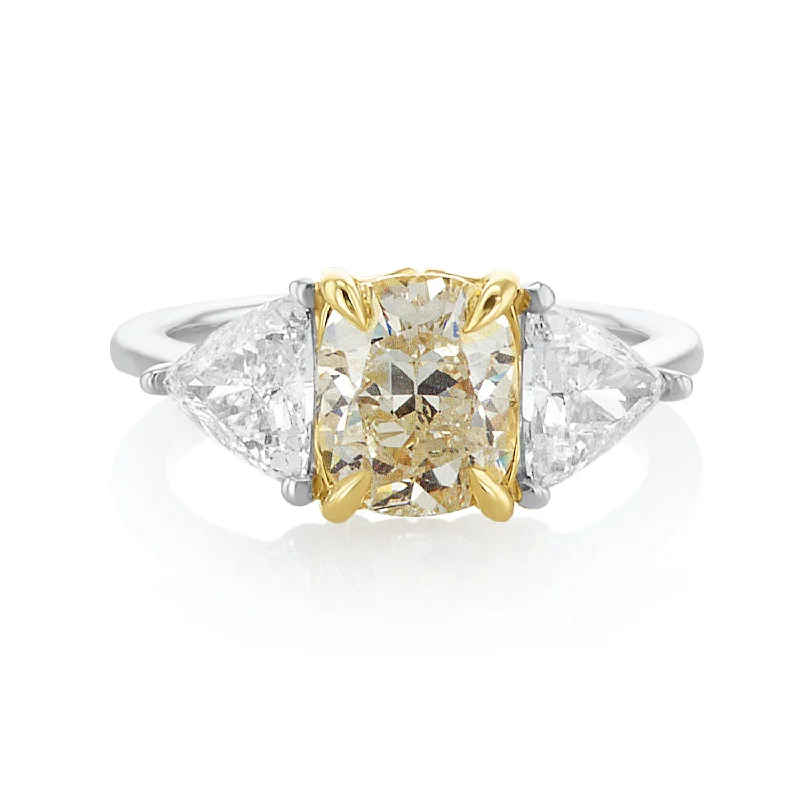 Vintage gemstone rings for timeless elegance -Yellow Cushion Diamond Three Stone Ring