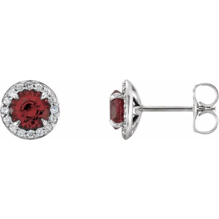 Elegant gold drop earrings for weddings -14K White 3.5 mm Natural Mozambique Garnet & 1/8 CTW Natural Diamond Earrings