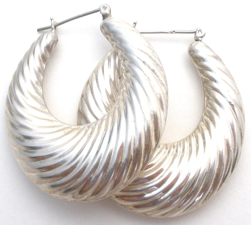 Handcrafted gold earrings for sophisticated looks -Sterling Silver Shrimp Hoop Earrings Vintage