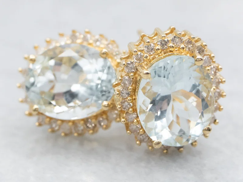 Diamond stud earrings for a sophisticated look -Aquamarine and Diamond Halo Stud Earrings