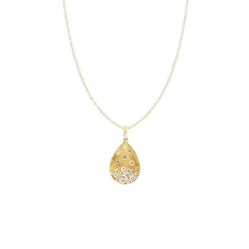 Classic gold necklaces for luxury and elegance -14 Karat Yellow Matte Gold Pear Pendant with Diamonds