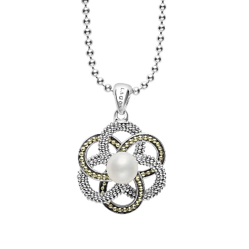 Fashionable statement necklaces with rhinestones -Love Knot Pearl Pendant Necklace