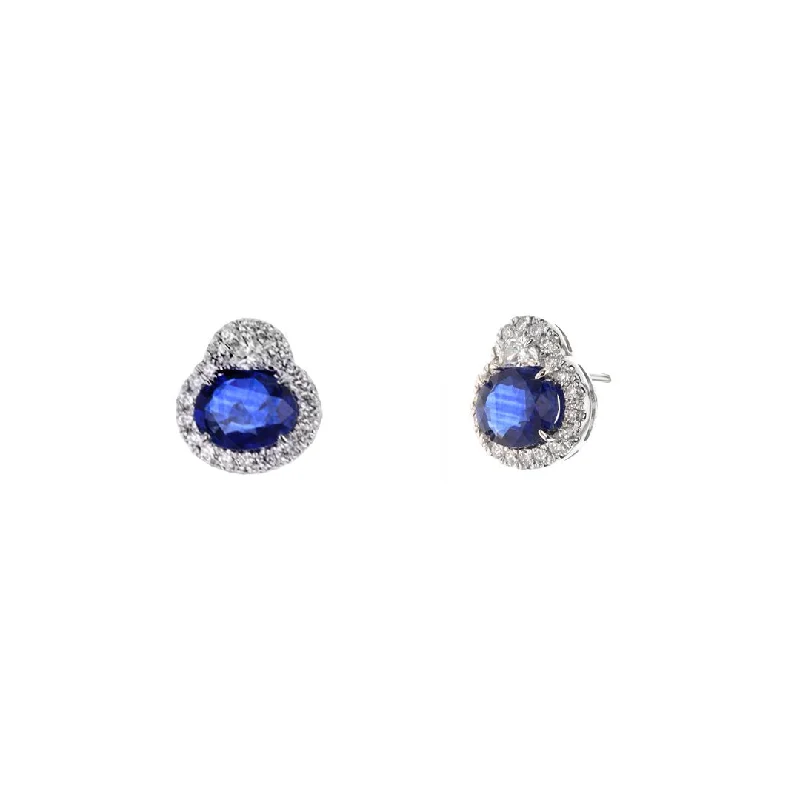 Custom gemstone earrings for personalized gifts -Blue Sapphire & Diamond Stud Earrings