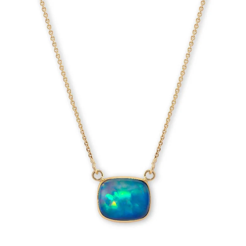 Delicate gold necklaces for everyday wear -Rectangular Ethiopian Opal Necklace, 22K Yellow Gold