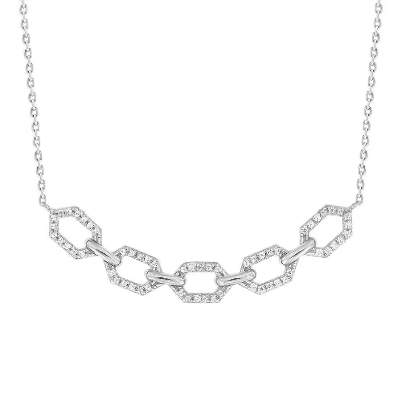 Luxury gemstone necklaces with sapphires -Hexagon Diamond Link Bar Necklace