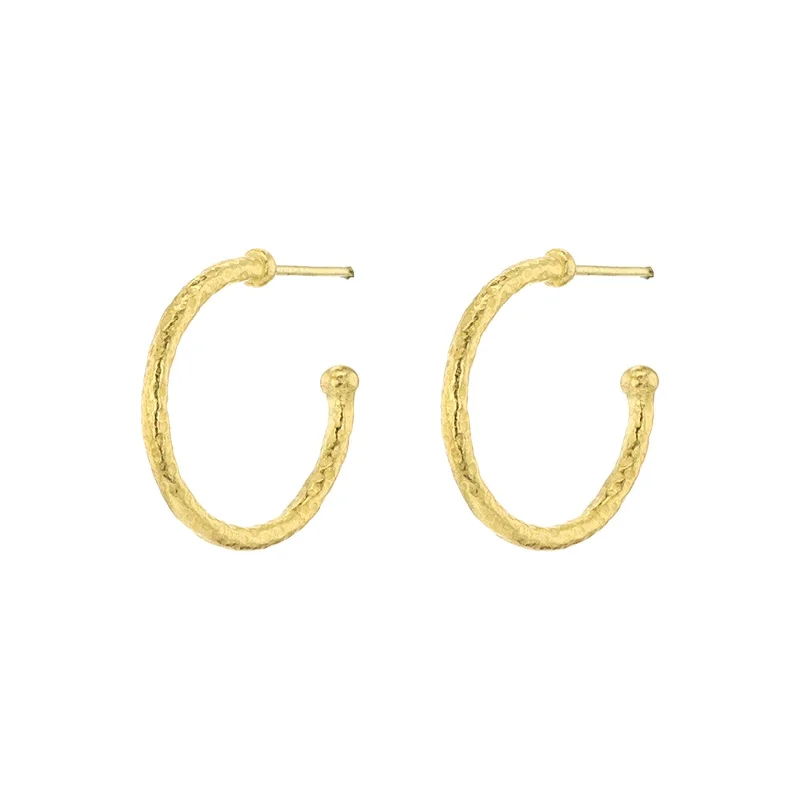 Gold stud earrings for classic elegance -Hammered Hoop Earrings