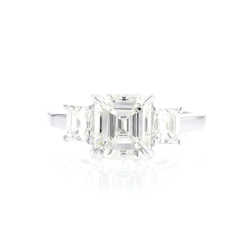 Personalized promise rings with initials -2.24 CT Asscher Cut Diamond and 0.71 Cttw Three Stone 14K White Gold Engagement Ring