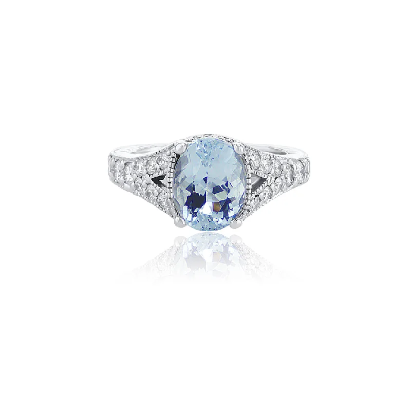 Fashionable cocktail rings for bold looks -1.92 CT Oval Cut Aquamarine and 0.50 Cttw Diamond 14K White Gold Ring