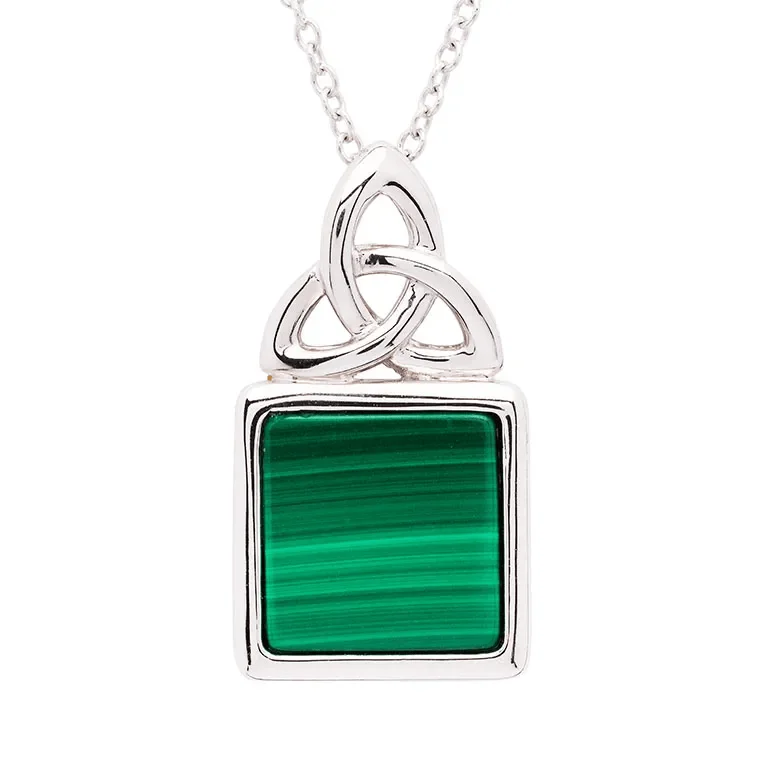 Handcrafted gemstone necklaces for one-of-a-kind designs -Sterling Silver Malachite Trinity Pendant with Chain SP2331