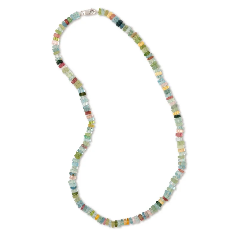 Personalized nameplate necklaces for customized gifts -Multicolor Tourmaline Bead Necklace, 19 Inches, 14K White Gold