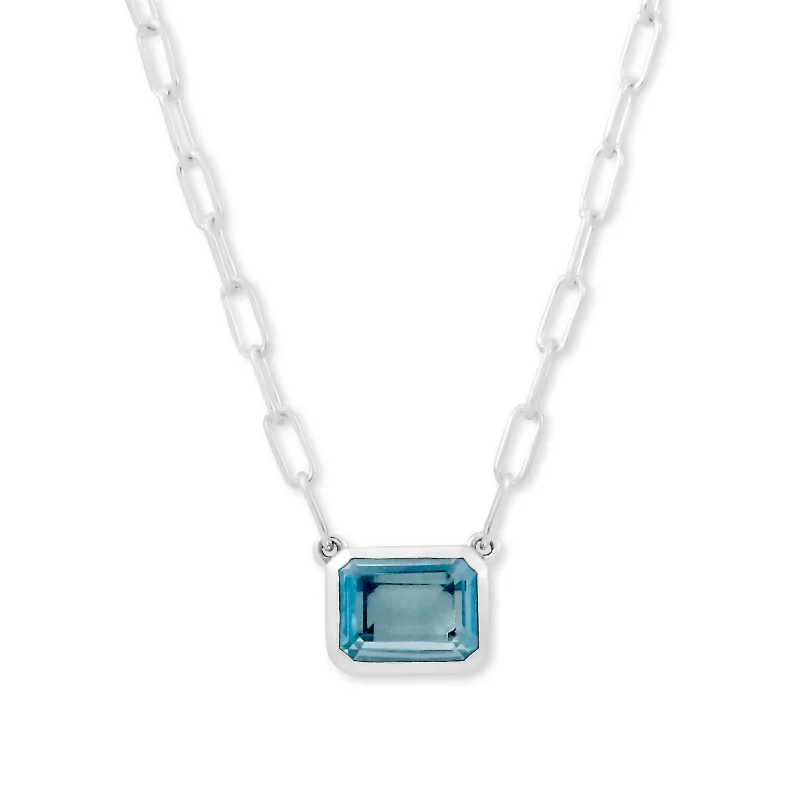 Trendy chokers with gemstone accents -Rectangular Blue Topaz Necklace, Sterling Silver