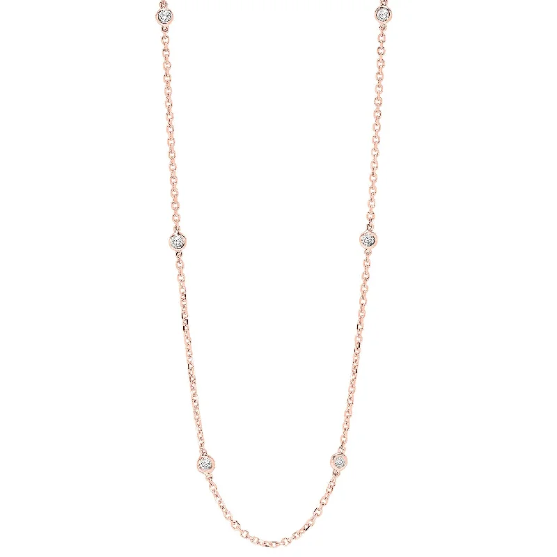 Elegant diamond necklaces with gold chains -14K Rose Gold Diamond By The Yard Necklace