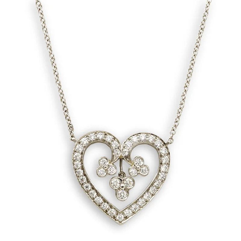 Boho-style crystal necklaces for laid-back fashion -Platinum Lace Heart Pendant Necklace