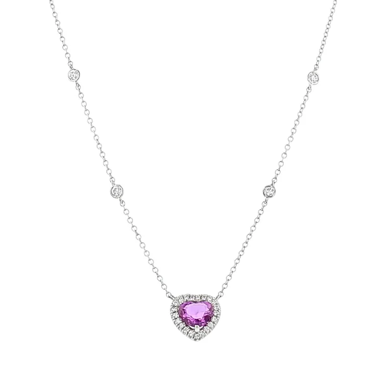 Luxury pearl and gold necklaces for elegant style -Heart Shape Pink Sapphire and Diamond Necklace