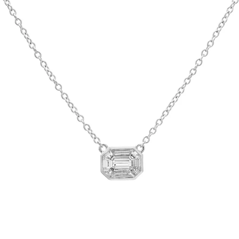 Personalized necklace with initials for a unique touch -Baguette Diamonds Octagonal Necklace, 18K White Gold