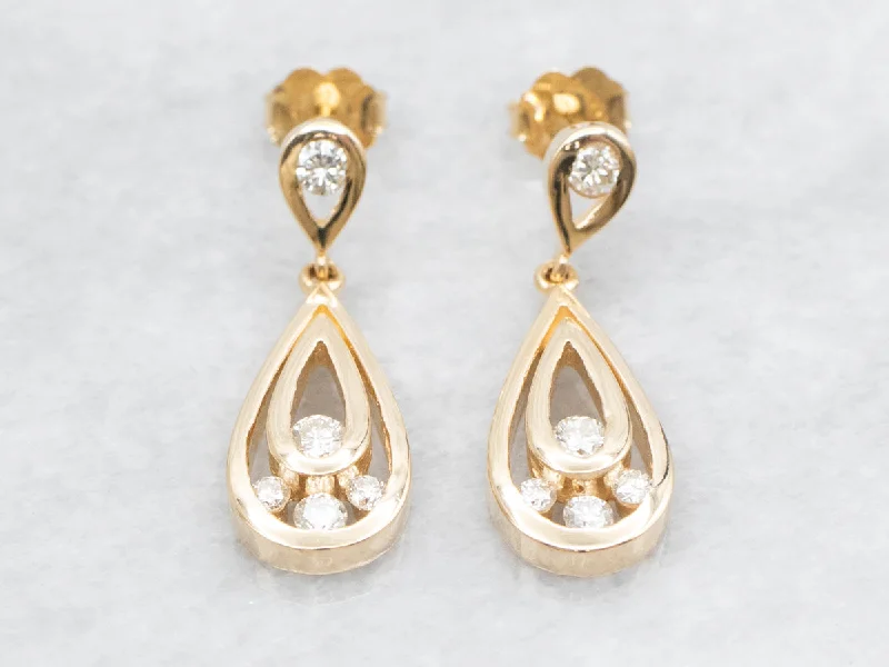 Trendy gold earrings for modern fashion -Teardrop Shaped Diamond Drop Earrings