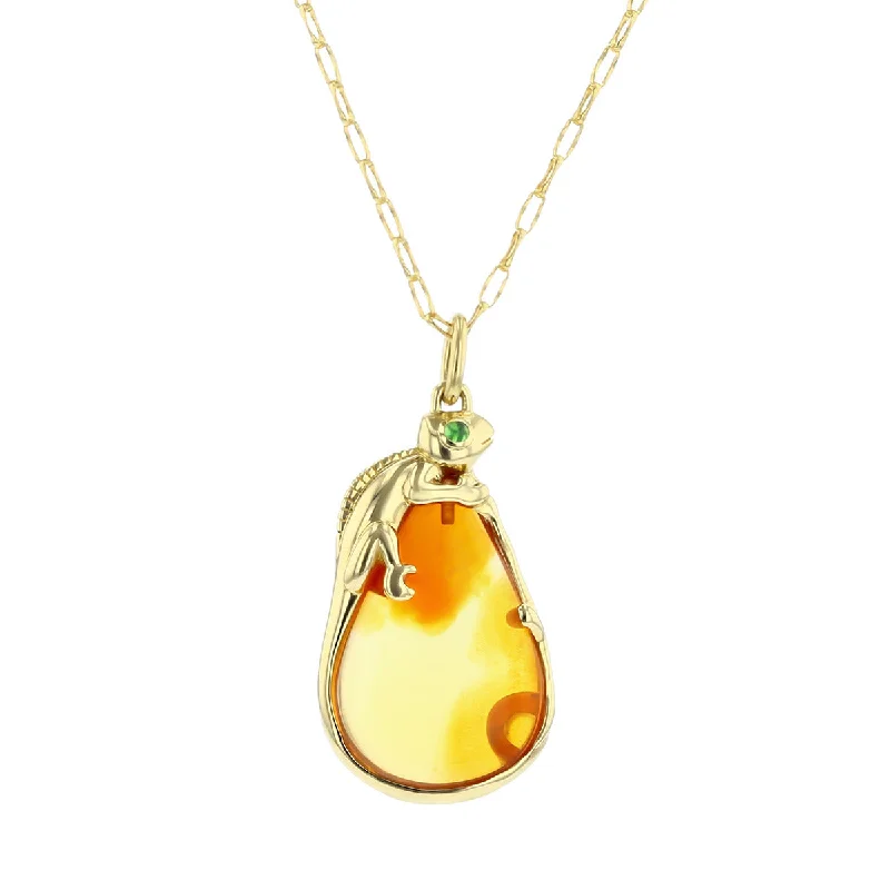 Luxury diamond pendant necklaces for upscale fashion -Fire Opal and Tsavorite Chameleon Charm Necklace