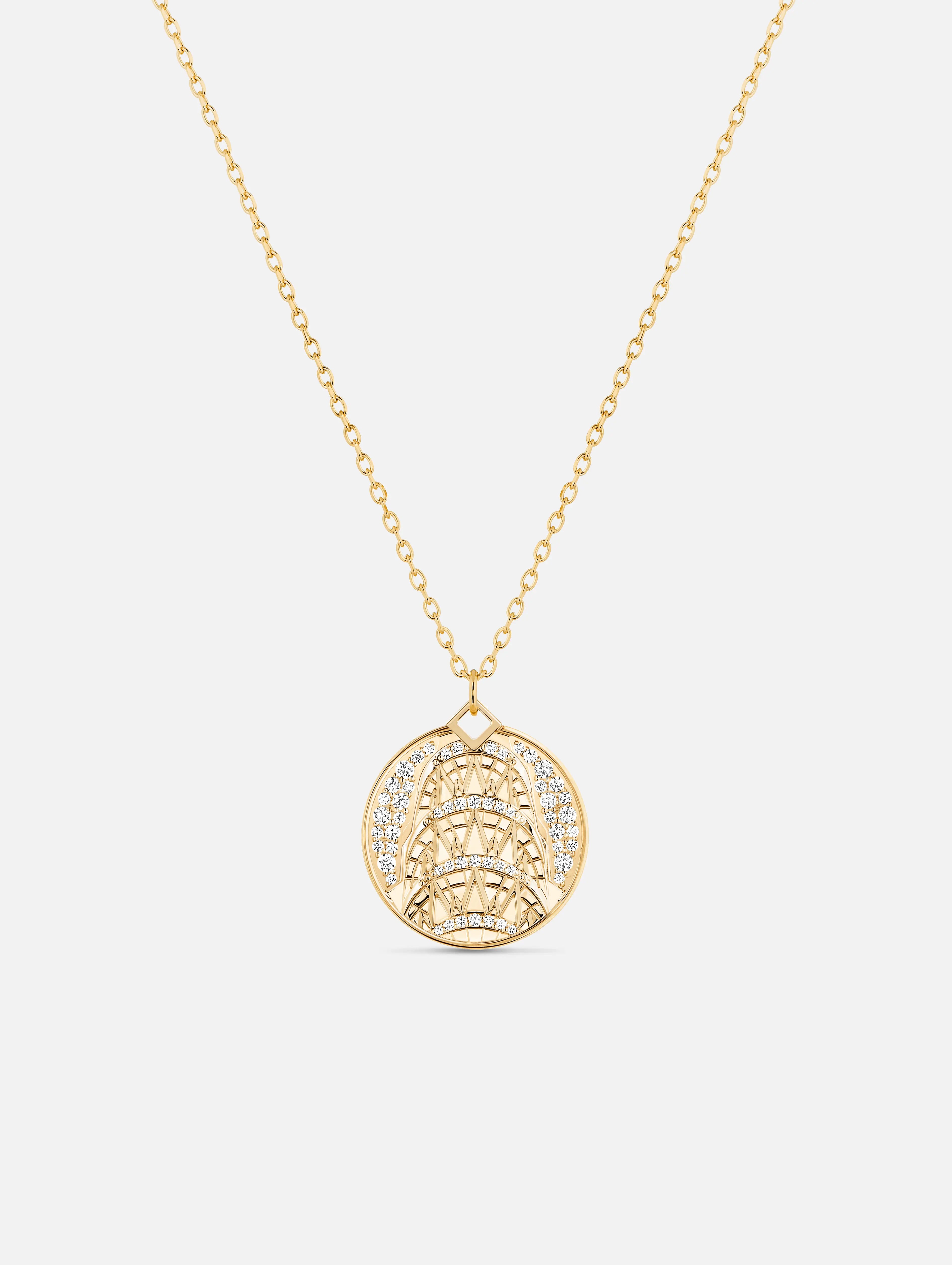 Elegant diamond drop necklaces for evening glamour -Chrysler Medallion in Yellow Gold