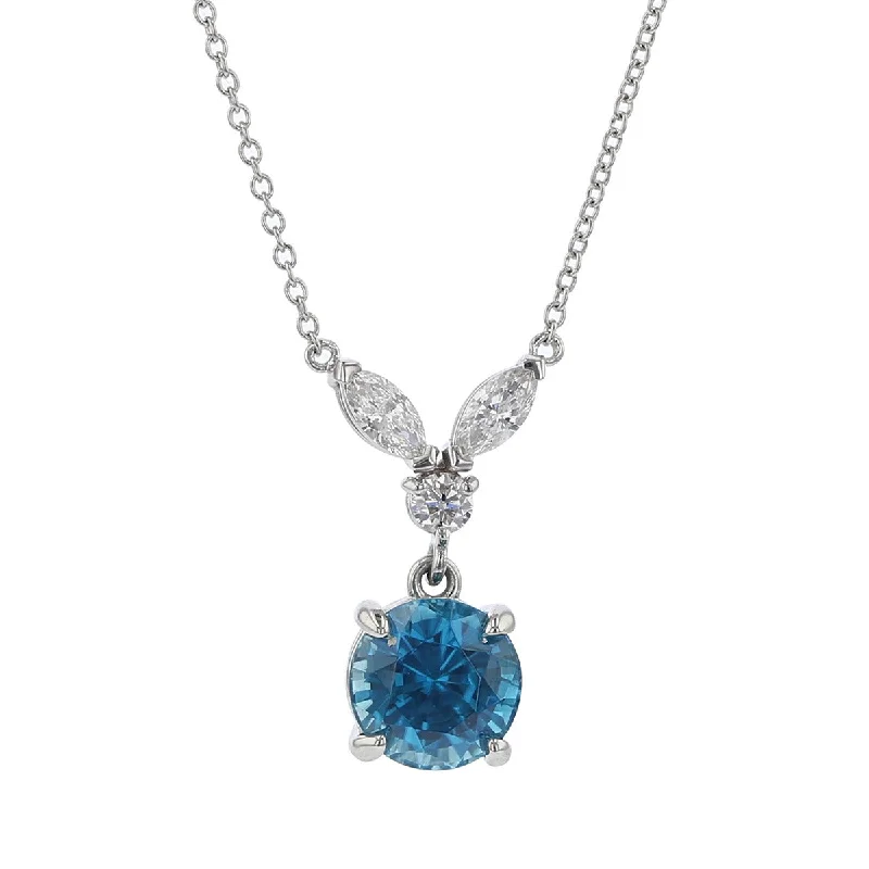 Custom initial necklaces for a personalized touch -Platinum Cambodian Blue Zircon and Diamond Necklace