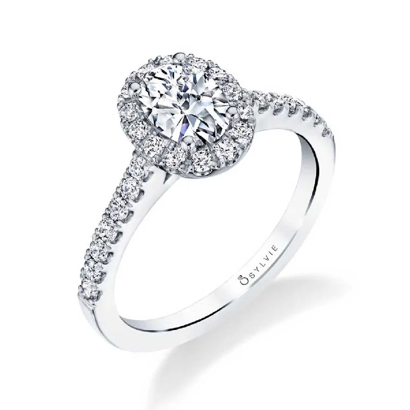 Simple platinum rings for classic elegance -Sylvie Classic Oval Engagement Ring With Halo S1475-OV